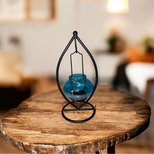 Vintage Blue Glass Tea light Candle Holder